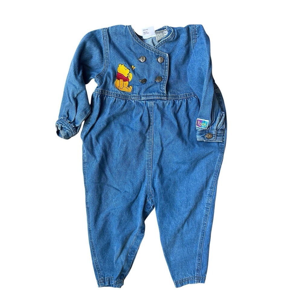 Vintage Winnie The Pooh Denim Toddler Jumpsuit Romper 1990s 24 Months 2 Years